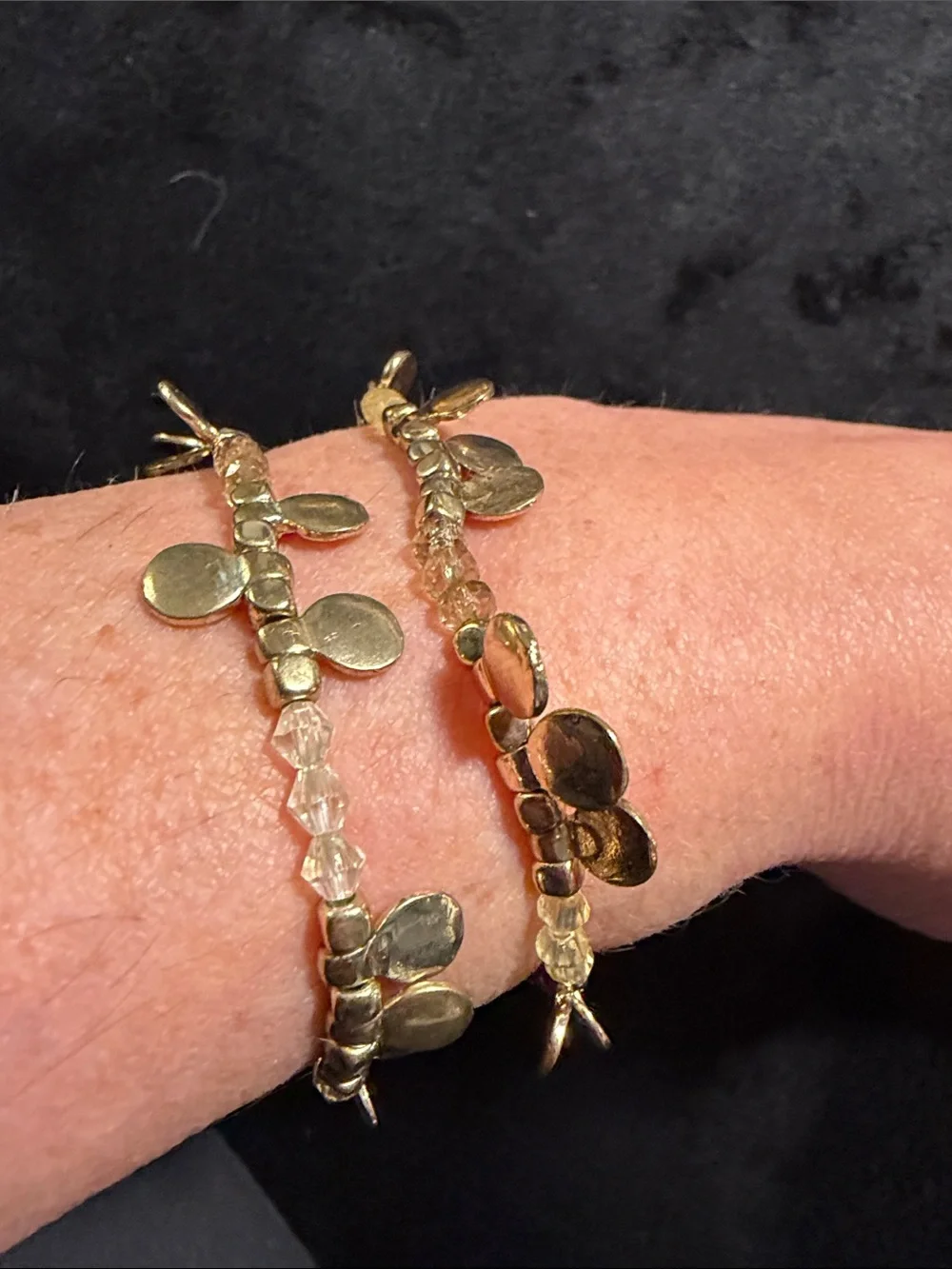 Artisan Gold Tone Disc Charm Crystal Beaded Bracelets Set of 2